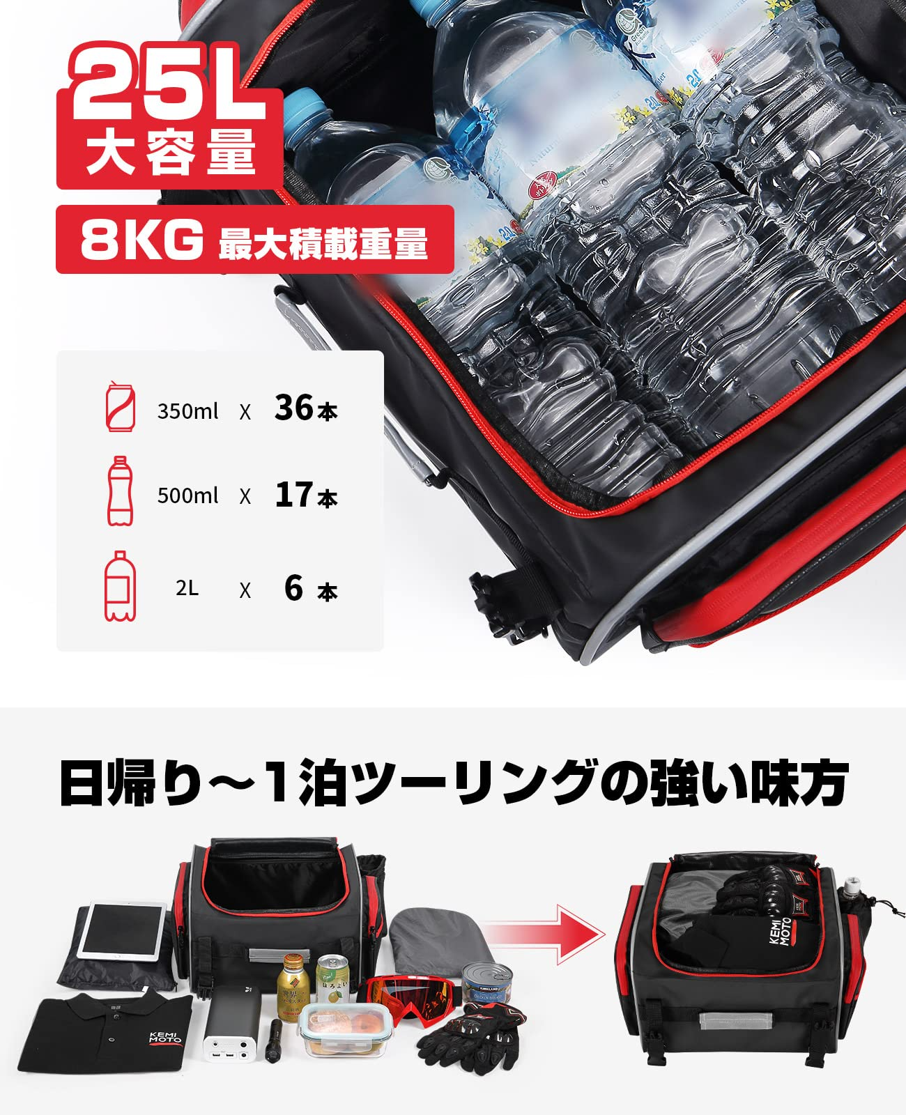 シートバック バイク ツーリングバッグ 防水 25L 大容量 汎用 通勤 通学バイクリアバック キャ
