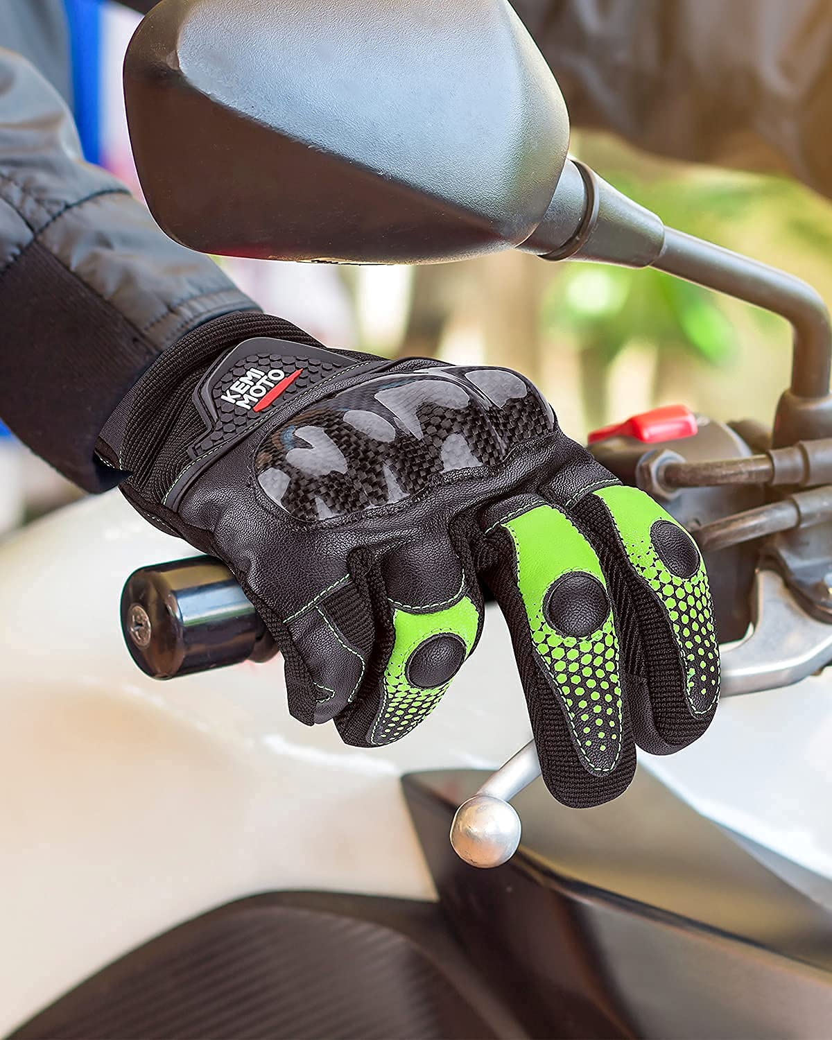 超軽量ブ メッシュ 通気 バイク用手袋 スマホ対応  滑り止め 耐衝撃 プロテクト(グリーン)