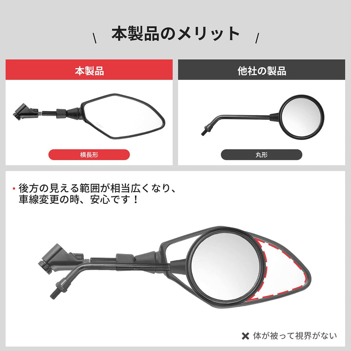 バイク ミラー 汎用 左右セット 8MM 10MM 逆/正ネジ 6個 オートバイ ミラー YAMAHA 川崎 PCX GROM Z125 MT-07 MT-09 対応 凸面鏡