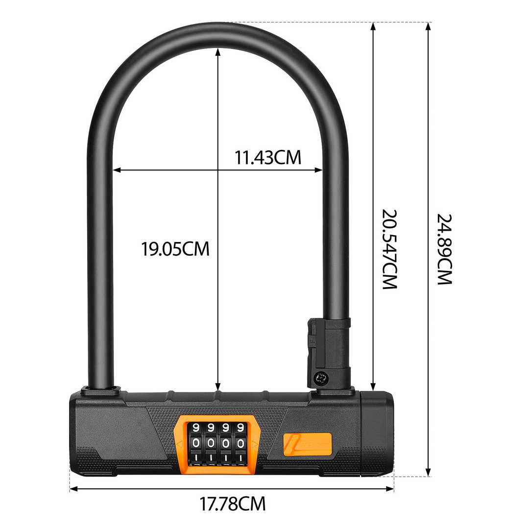 自転車U字1.8M ケーブル付きロック盗難防止[ブラック]