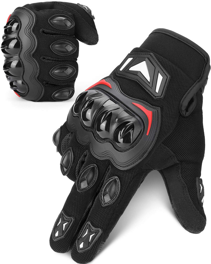 超軽量ブ メッシュ 通気 バイク用手袋 スマホ対応  滑り止め 耐衝撃 プロテクト(ブラック)